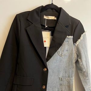Splice Asymmetric Denim Blazer